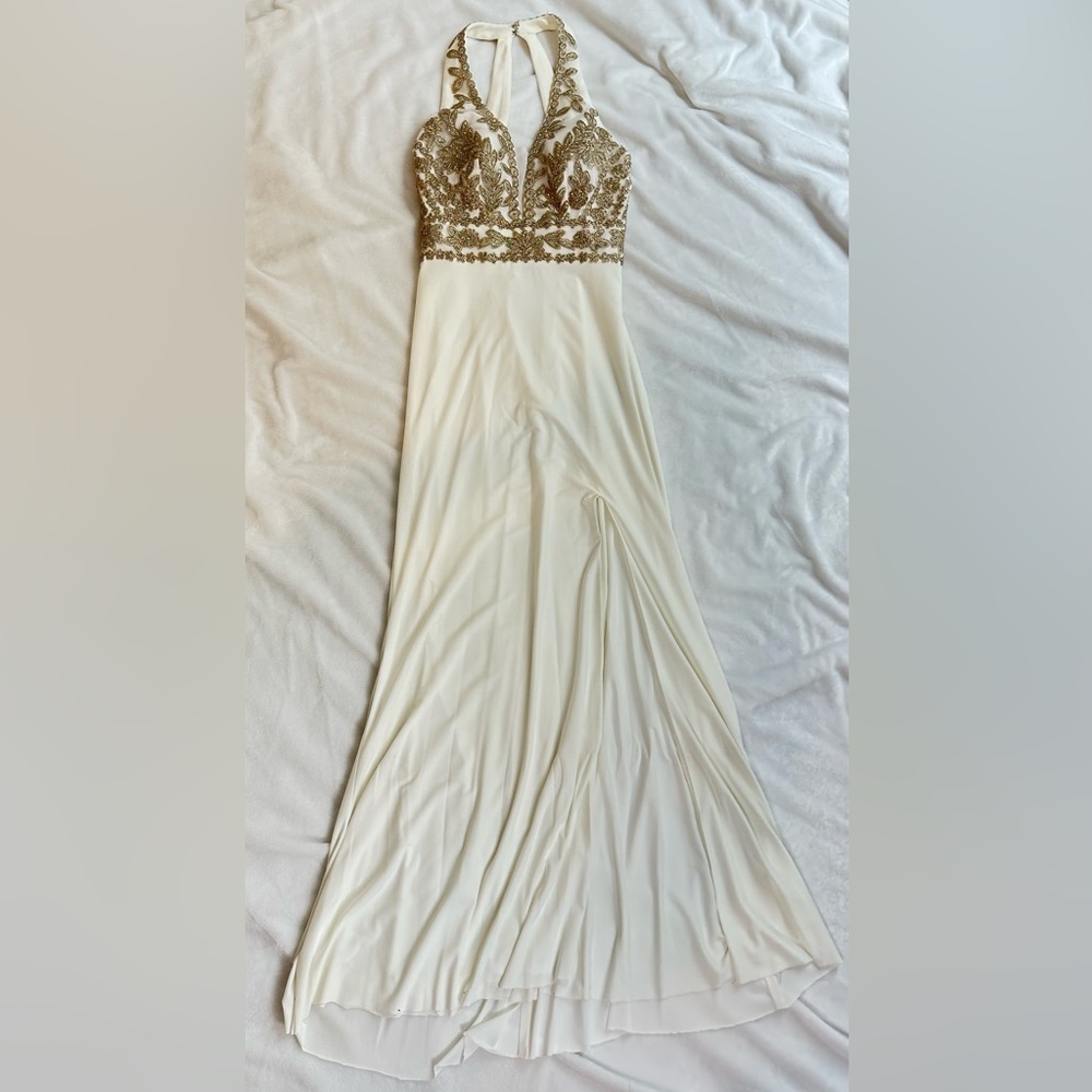 Blondie Nites White and Gold Prom Dress